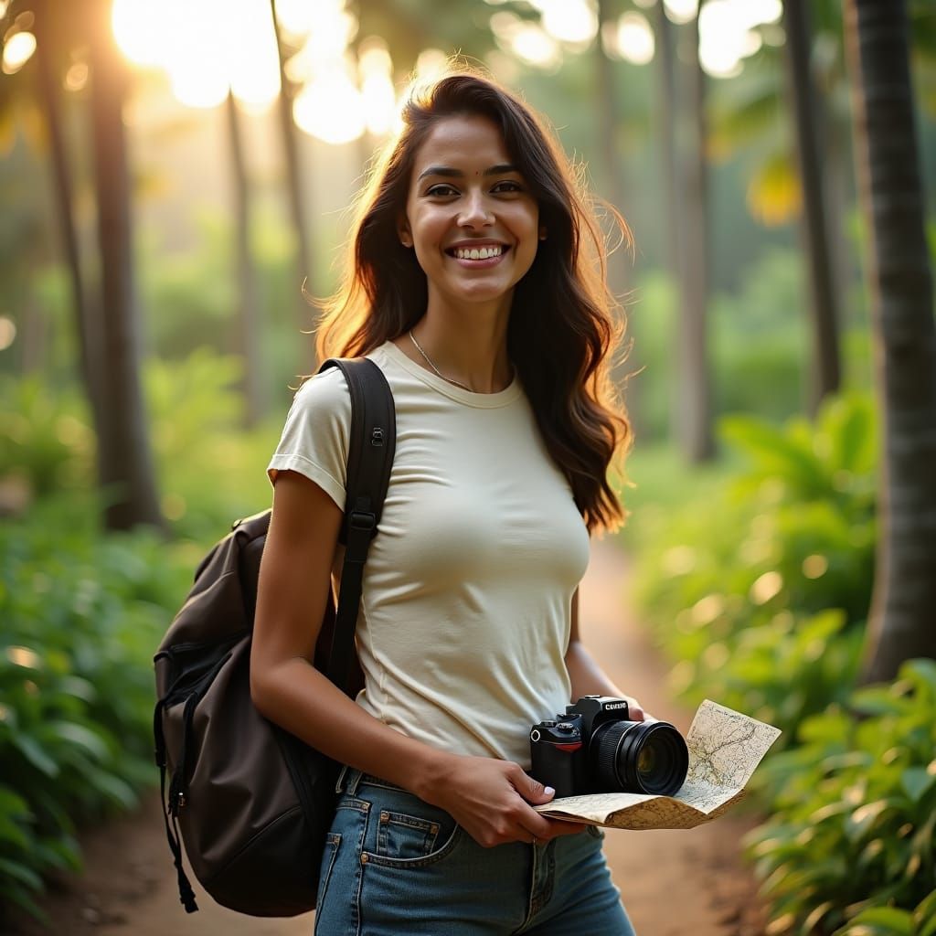 Indian Woman's Tropical Adventure, Hyperrealistic Cinematic ...