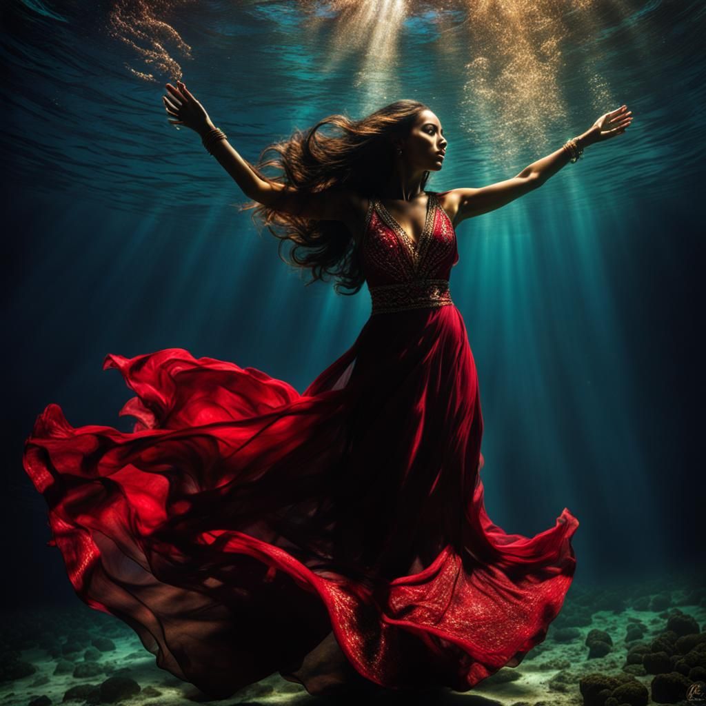 Underwater Goddess in God Rays, HDR Photography