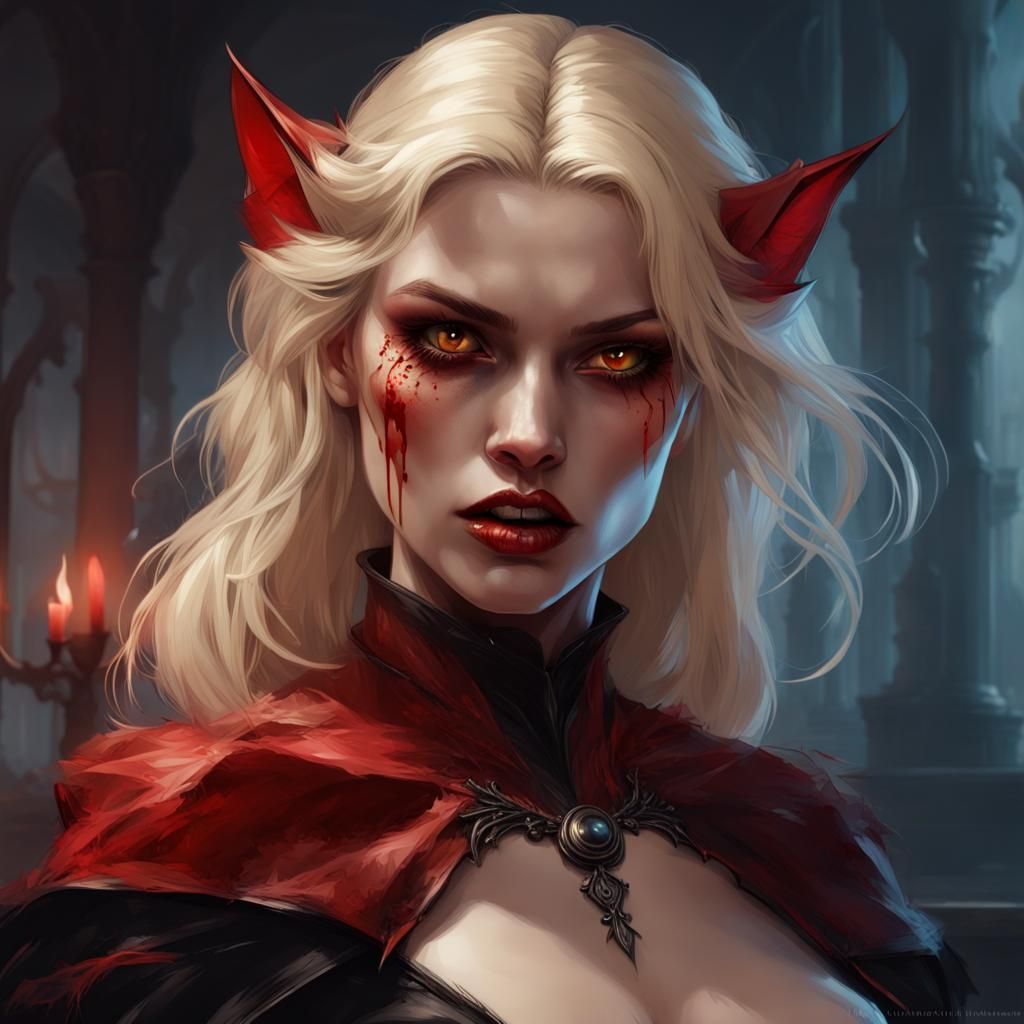 Vampire Woman Portrait in Hyperdetailed Digital Art