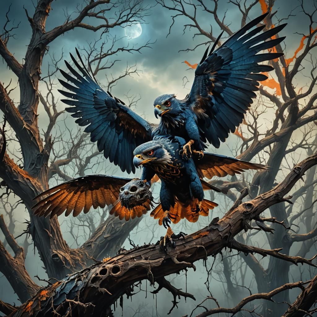 Piranha-Hawk Hybrid Creature in Dark Fantasy Style