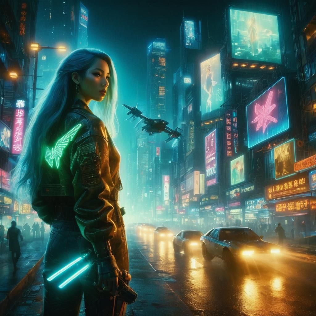 Cyberpunk London at Night with Jade Neon Glow