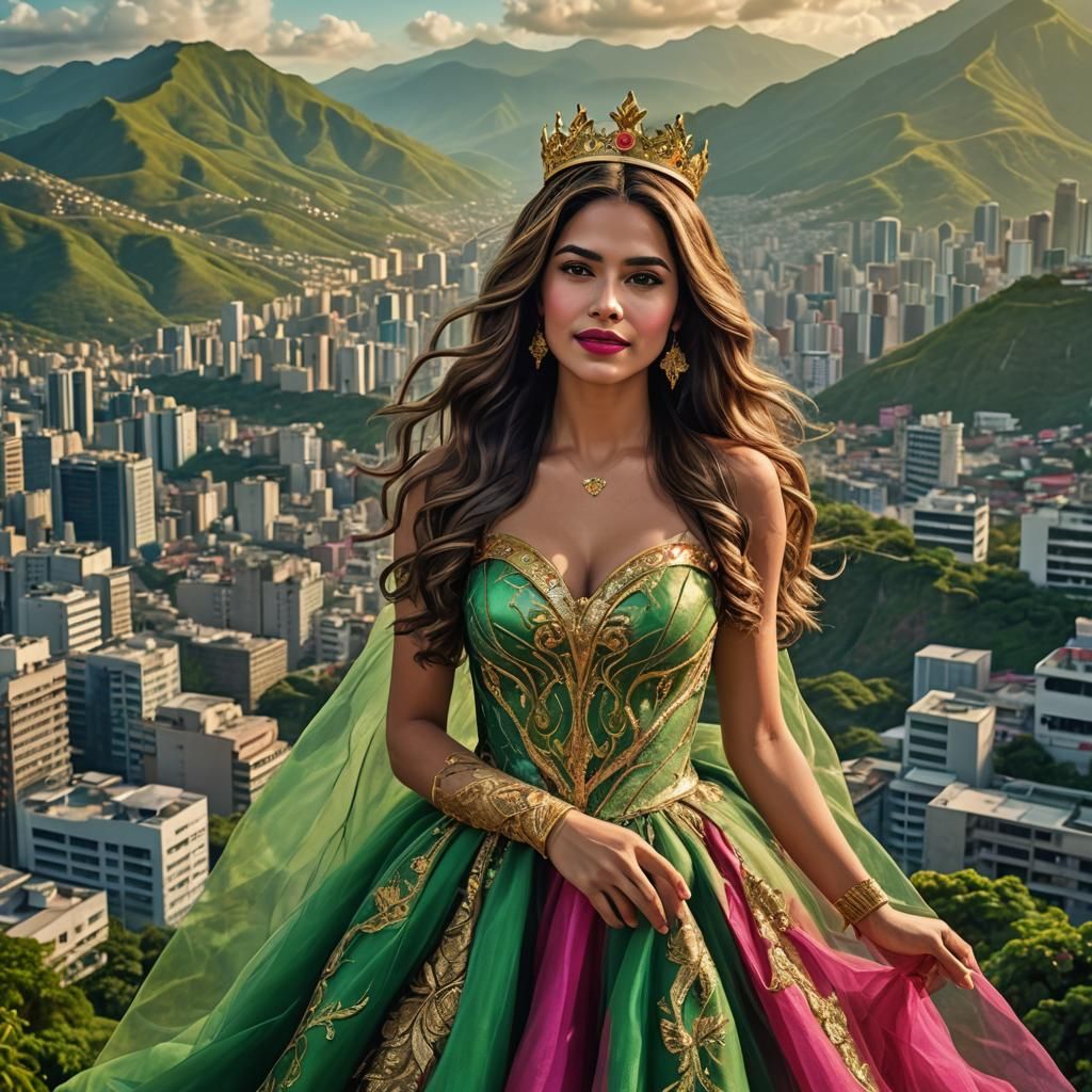 Hispanic Woman with Crown in Caracas, Digital Art