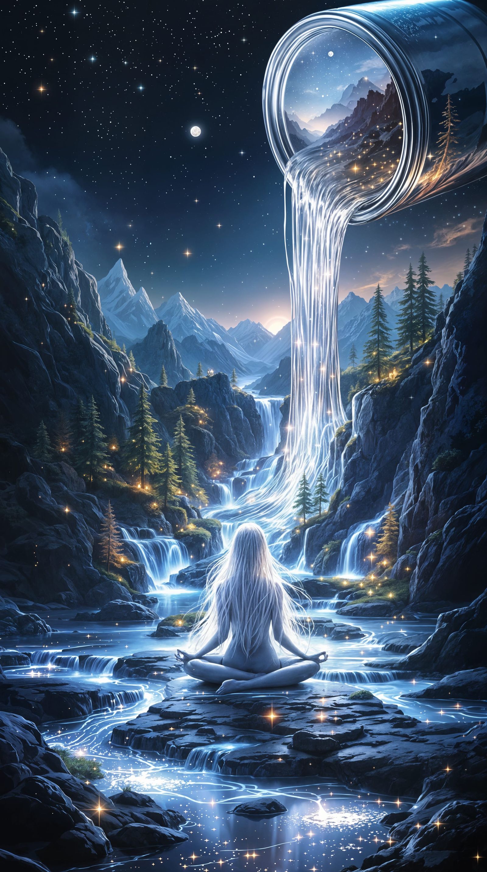 Surreal Fantasy Figure Amidst a Flowing Landscape
