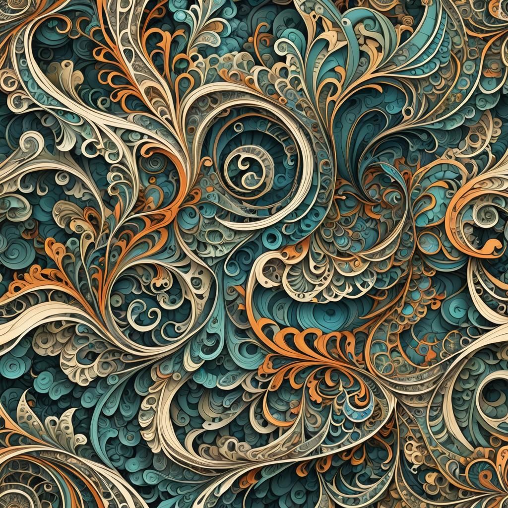 Abstract Vector Fractal with Zentangle and 3D Shading