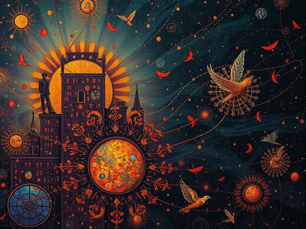 Vibrant Metaphysical Masterpiece in Pointillist Style