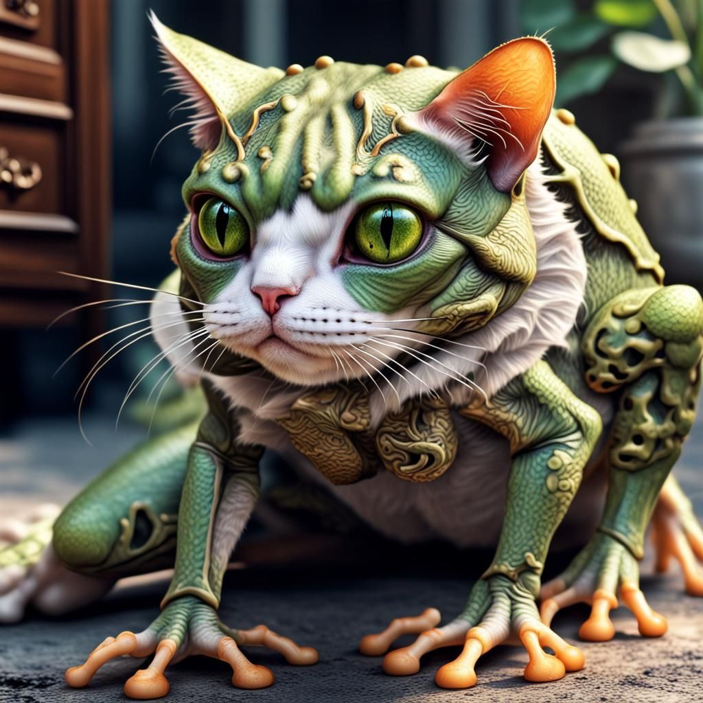 Hyperrealistic Cat with Frog Legs