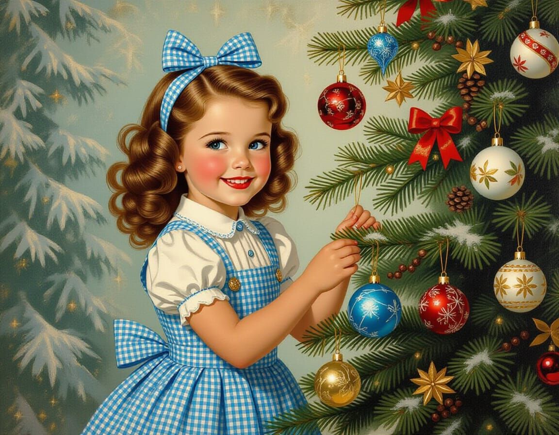 Girl Decorating Christmas Tree in Pin-Up Style