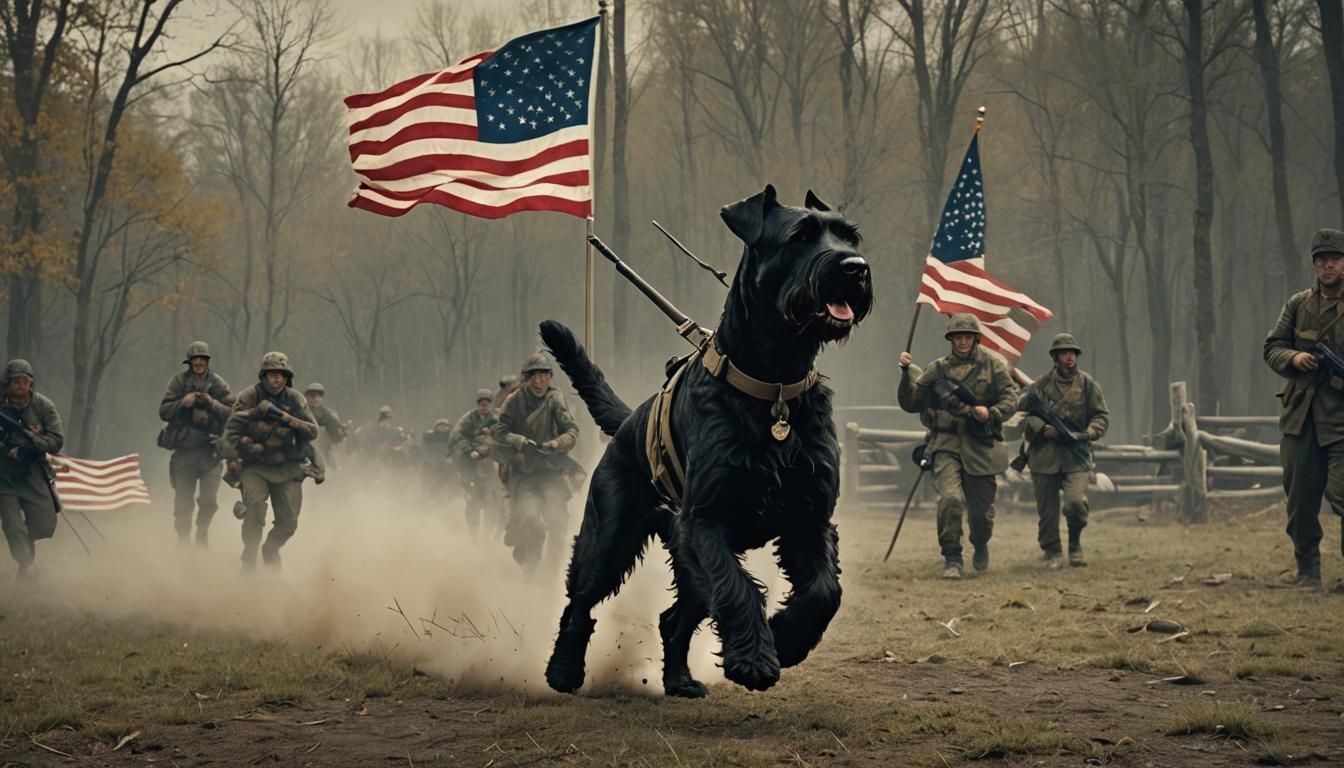 Military Giant Schnauzer Chasing Villain: Cinematic Film Sti...