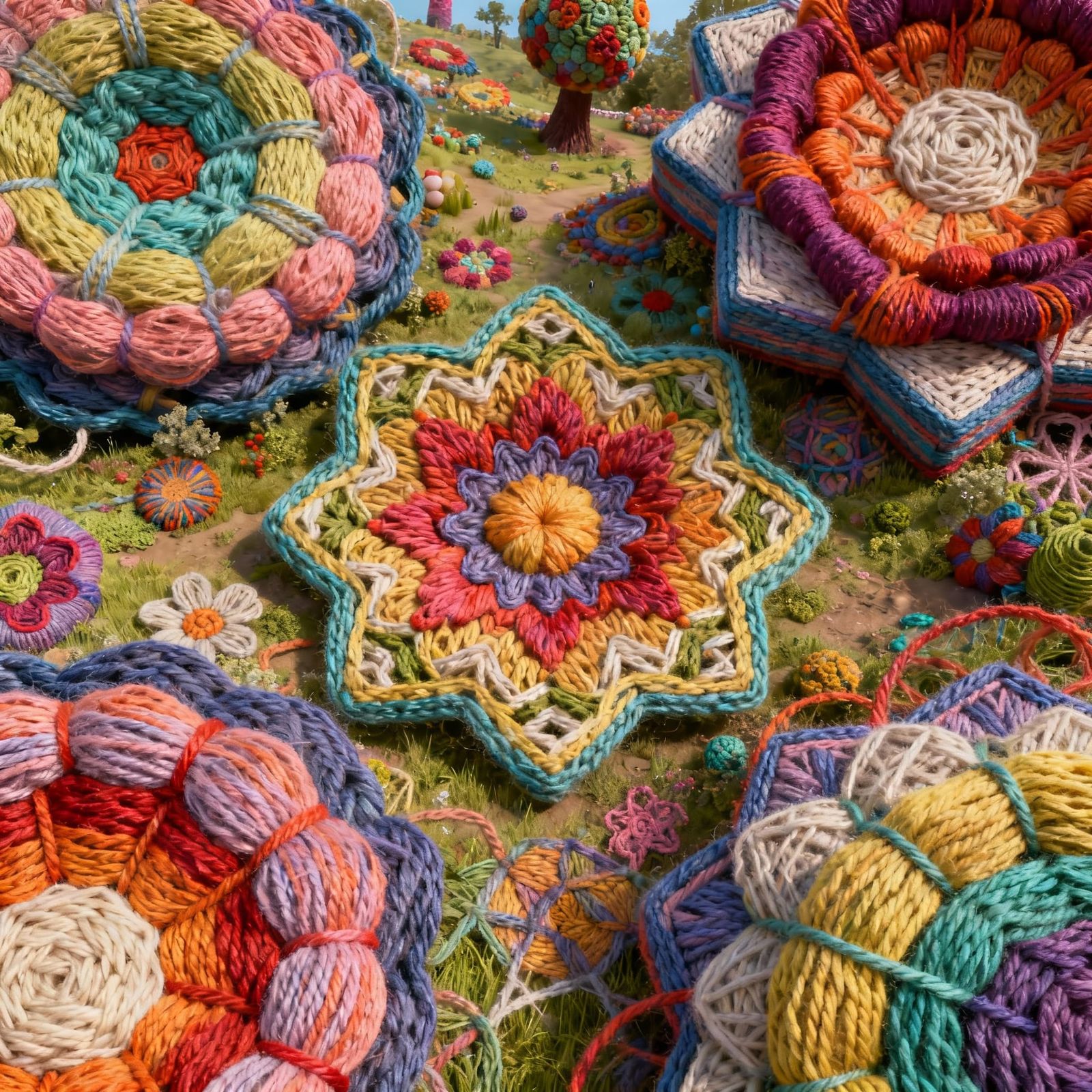 Abstract Yarn Bombing Art in 4D Bloom