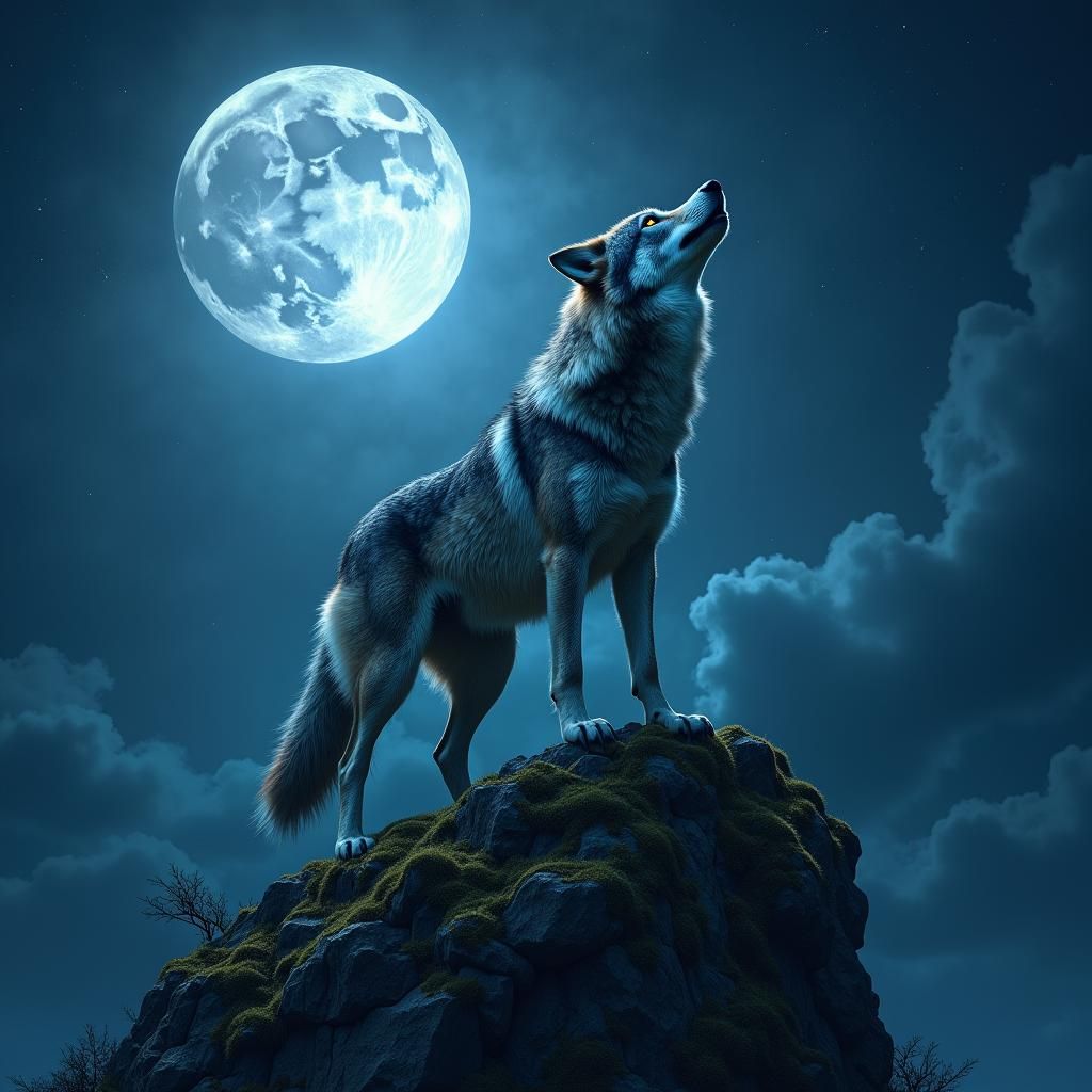 Wolf Howling at Moon Dreamscape