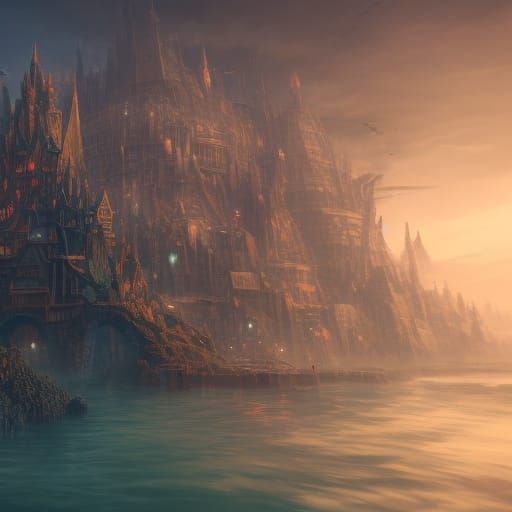 Fantastical Sinking Harbor City: Digital Matte Painting