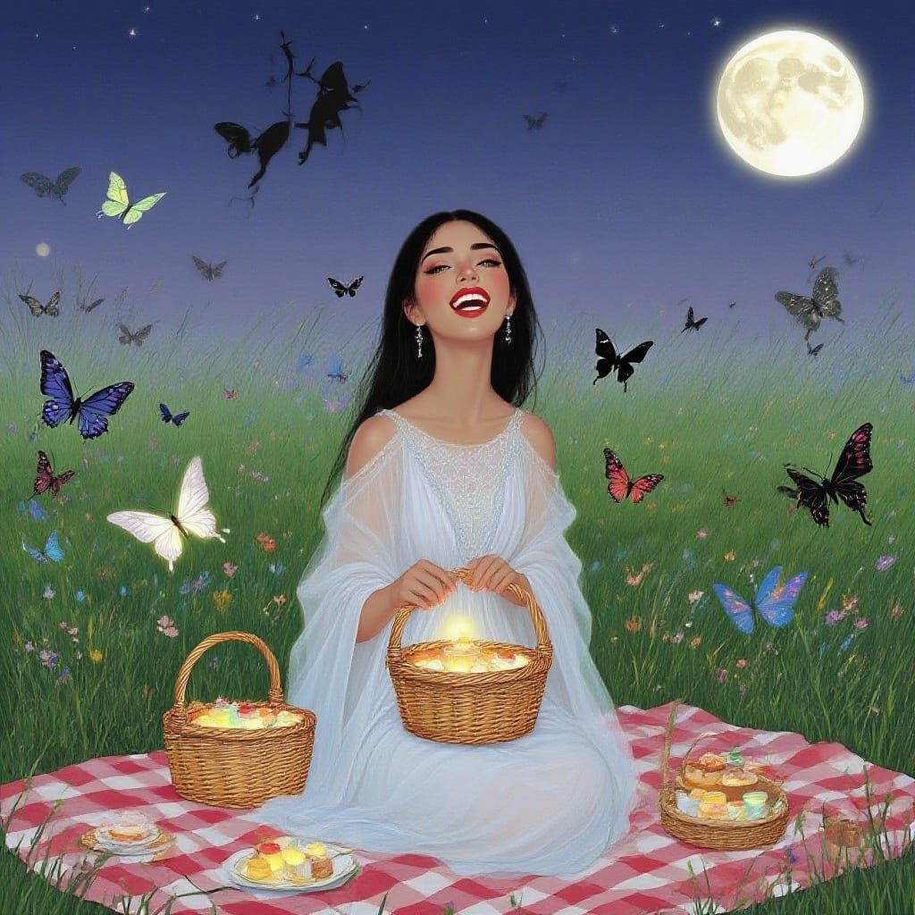 Celestial Picnic: Moon Spirit's Earthly Gathering
