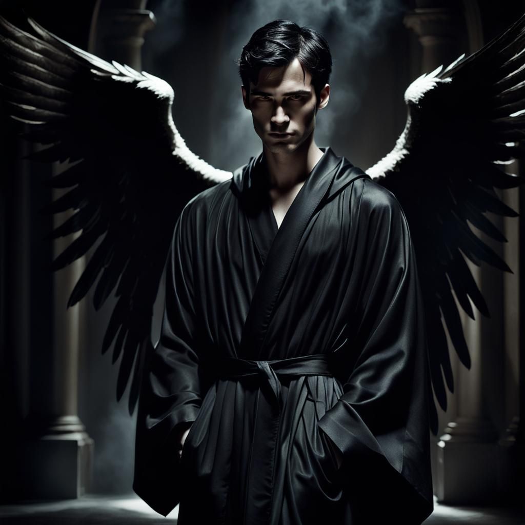 Dark Romantic Angel in Baroque Oil Painting Style