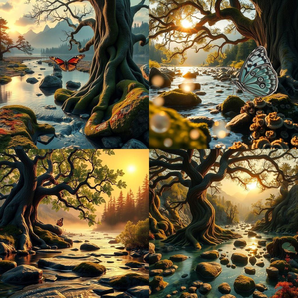 Hyperrealistic Nature Scene with Fractal Elements in Golden ...