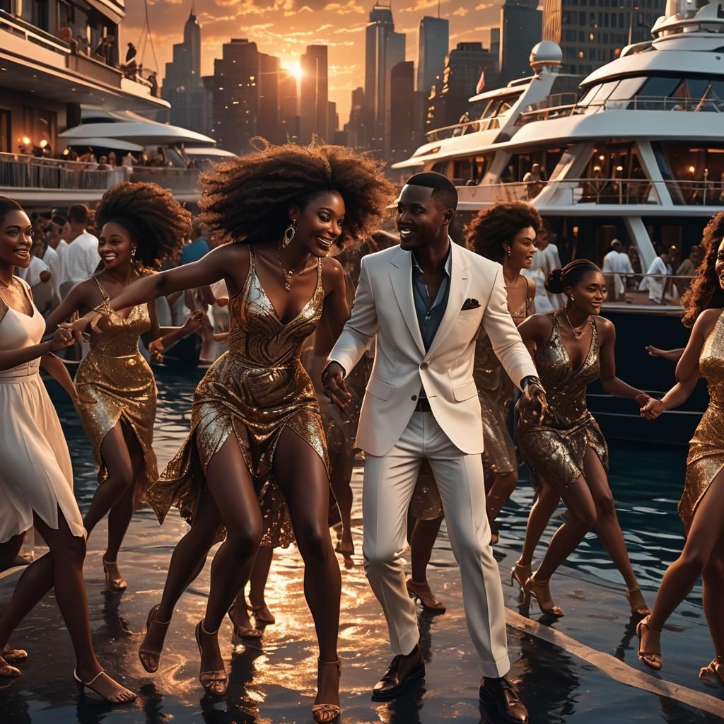 Luxury Yacht Party at Sunset: Detailed Digital Painting