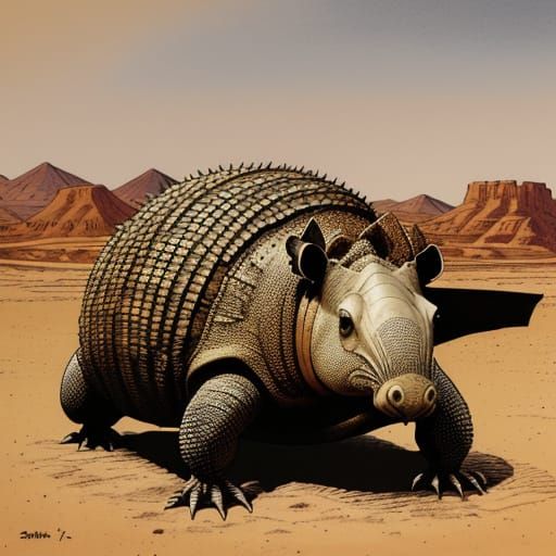 Armadillo in Desert Landscape in Comic Art Style