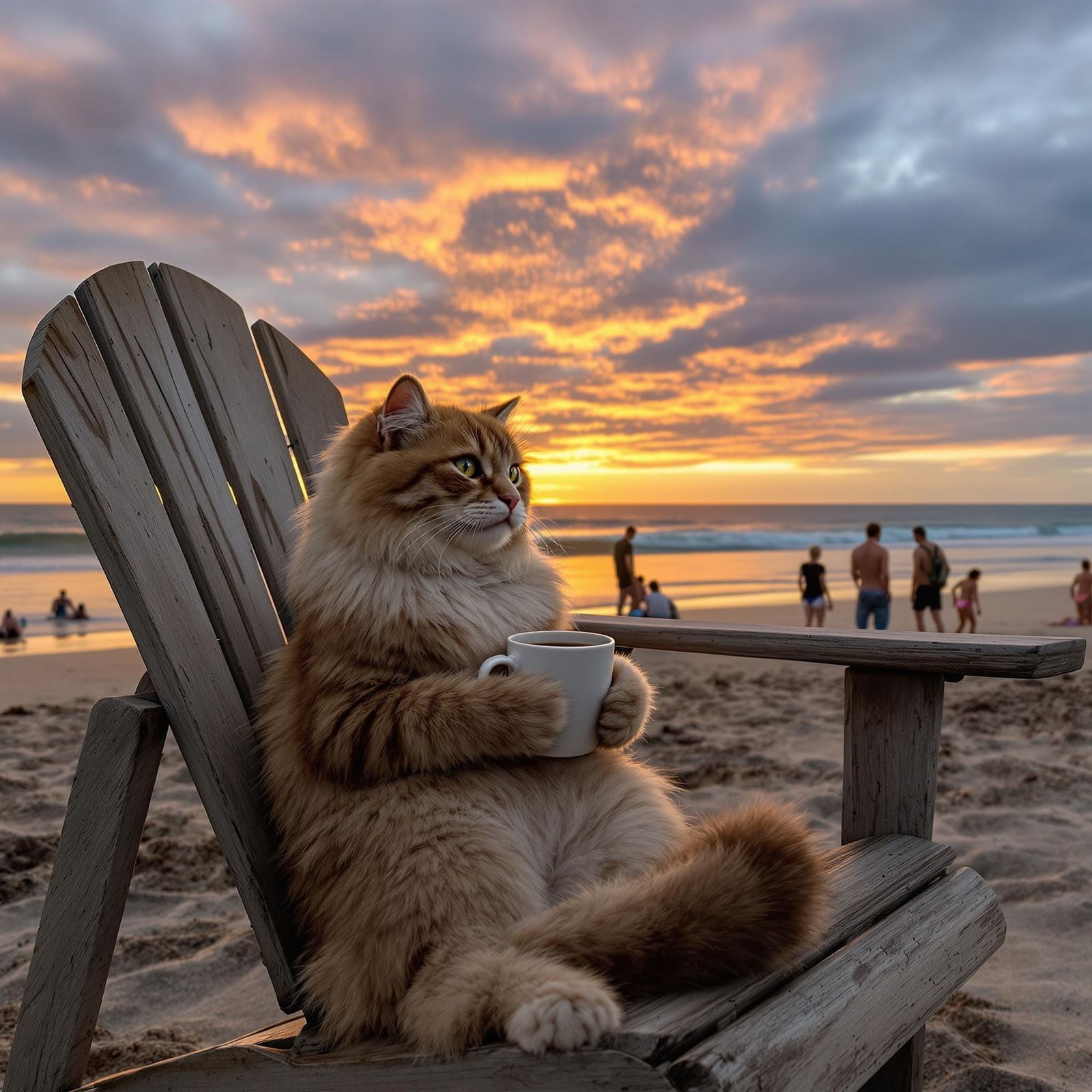A Majestic Cat's Quiet Moment on the Beach