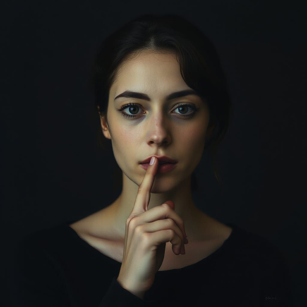 Serene Woman in Whispery Darkness