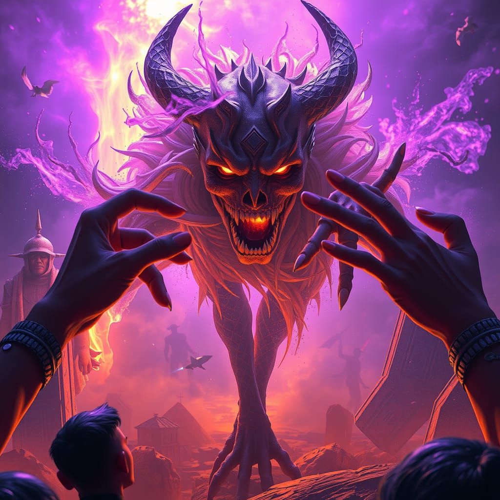 Dark Fantasy Masterpiece in Purple and Yellow