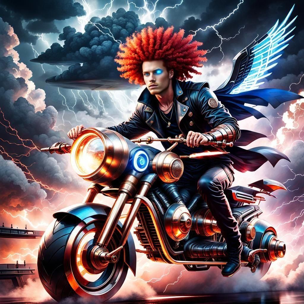 Steampunk Rider in Thunderstorm