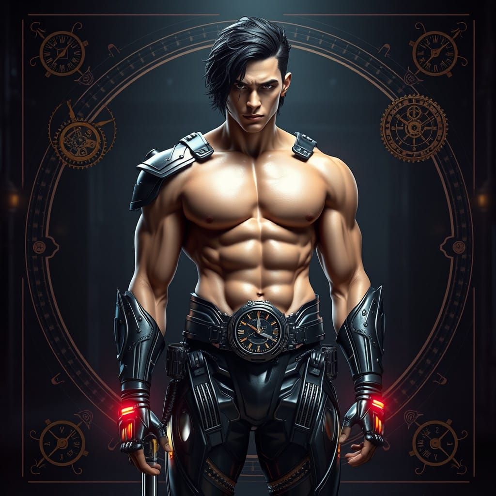 Cyberpunk Warrior in Metallic Exosuit, Inspired by Syd Mead...