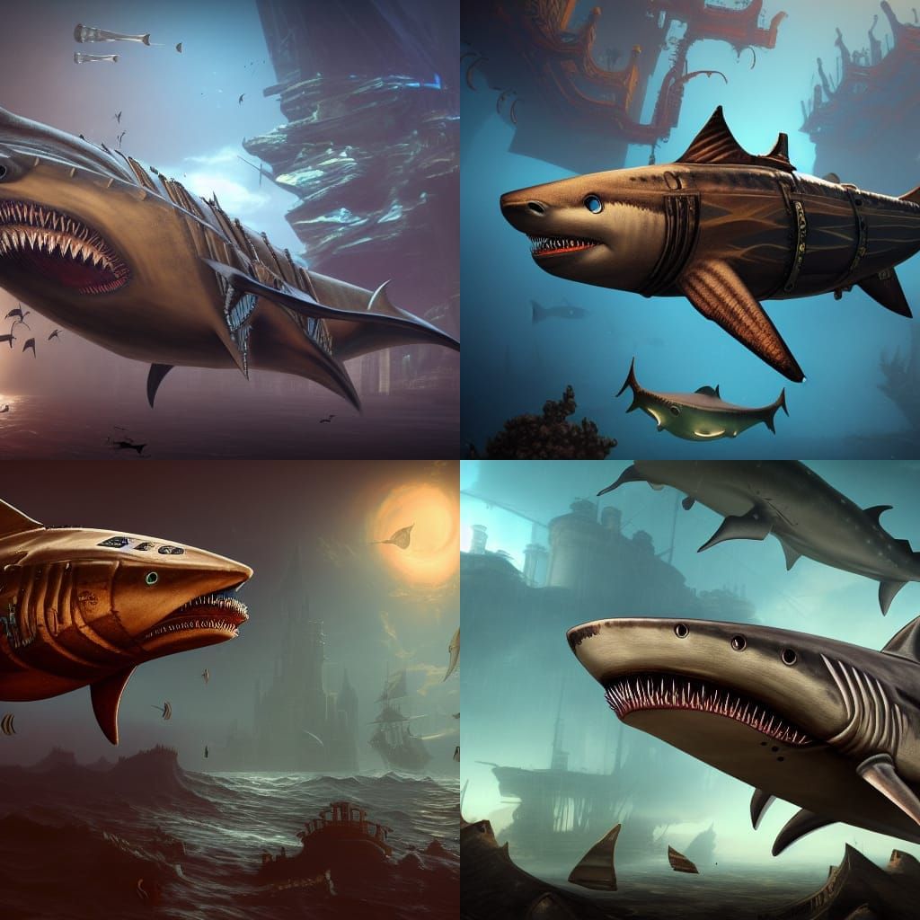 Steampunk Shark Concept Art in Detailed Painting