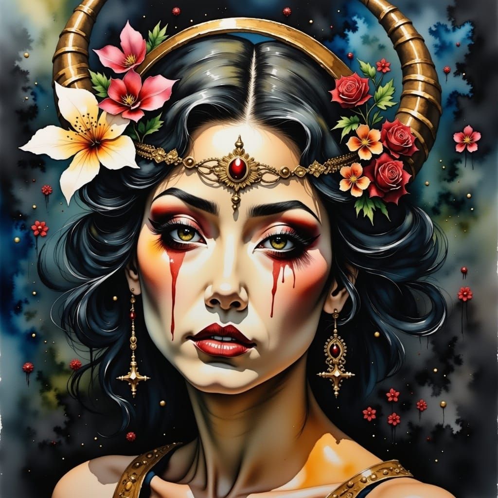 Surreal Watercolor Portrait of a Young Woman in a Hollywood ...