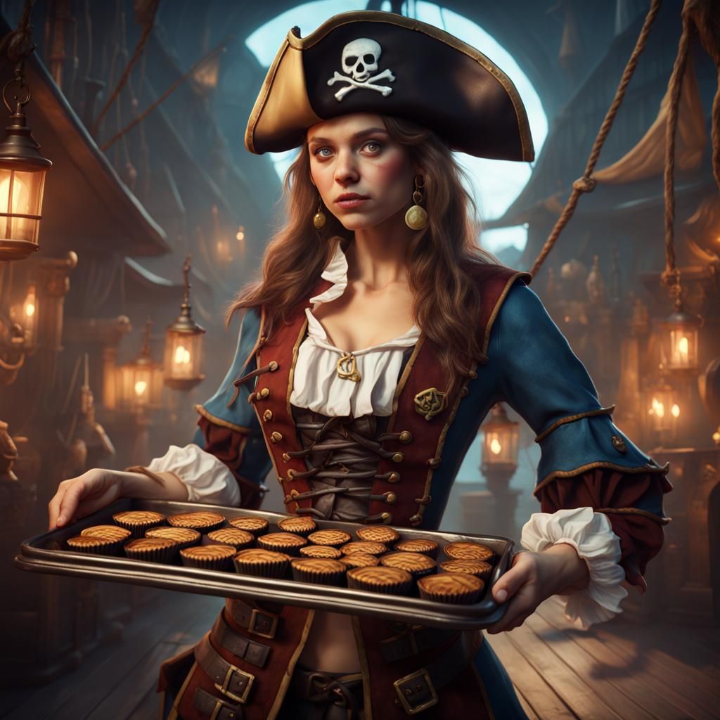 Girl Pirate with Peanut Butter Cups, Matte Painting