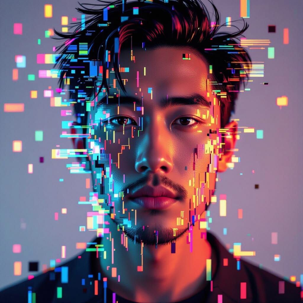 glitch art  , pixels melting portrait