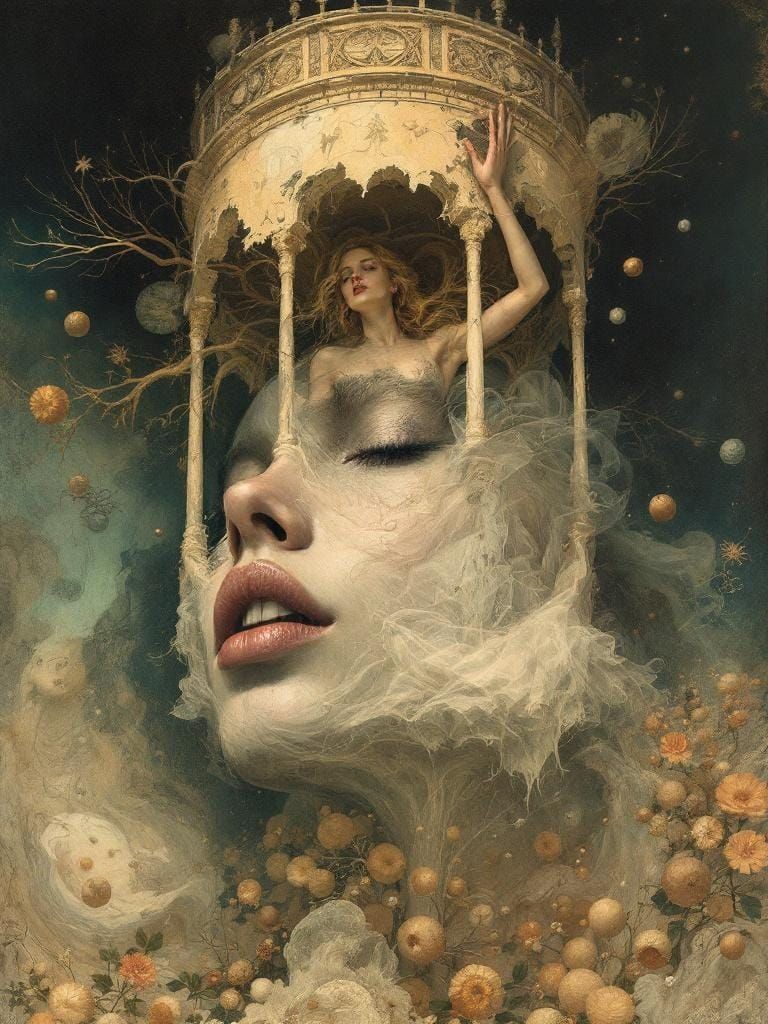 Surreal Portrait in Gouache Style