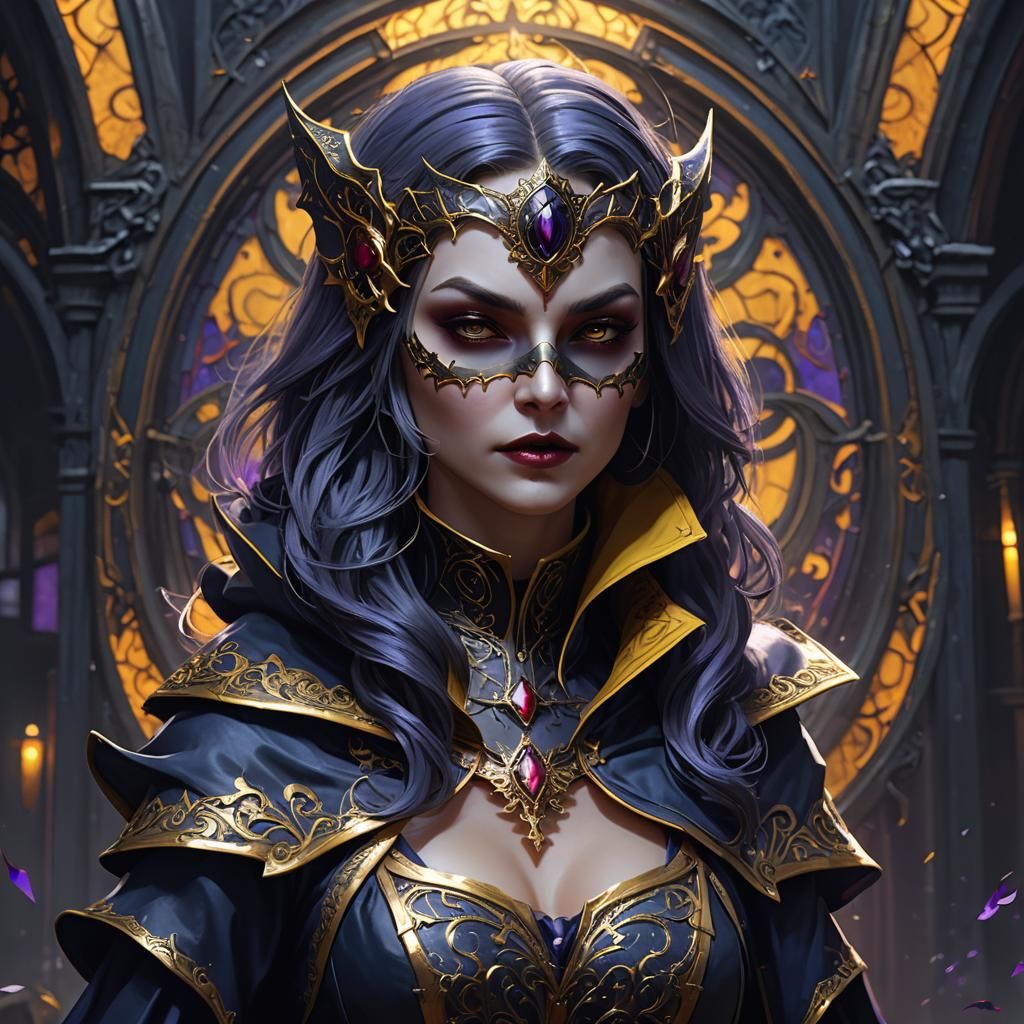Female Vampire with Masquerade Mask in Dark Fantasy Art