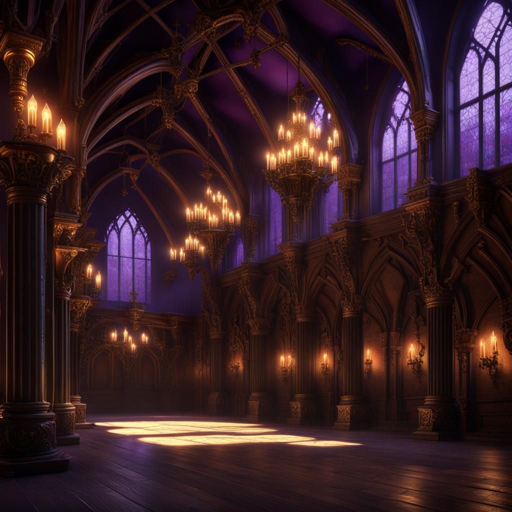 Gothic Steampunk Castle Hall in Dark Fantasy Style