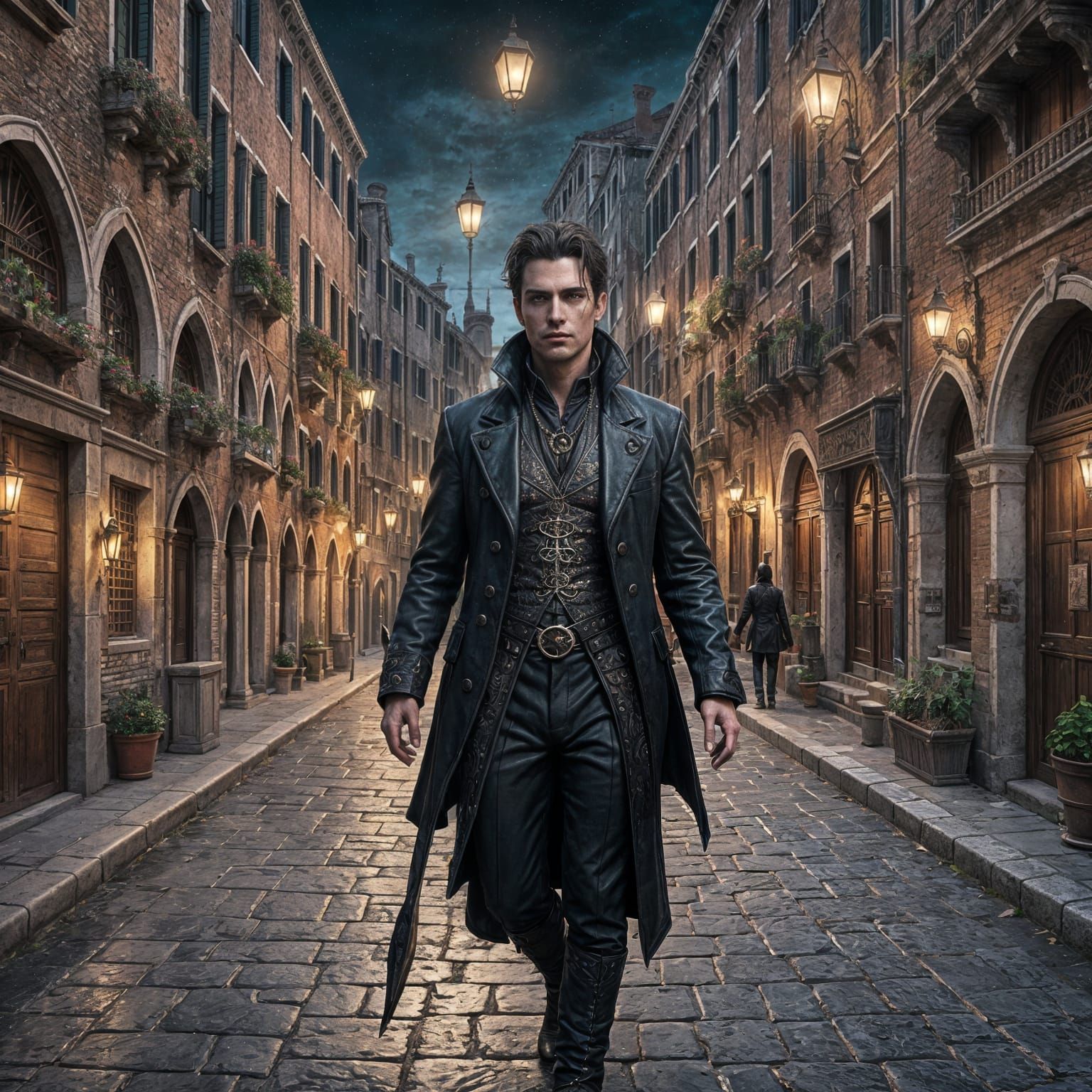 Handsome Vampire in Venice: Detailed Matte Painting
