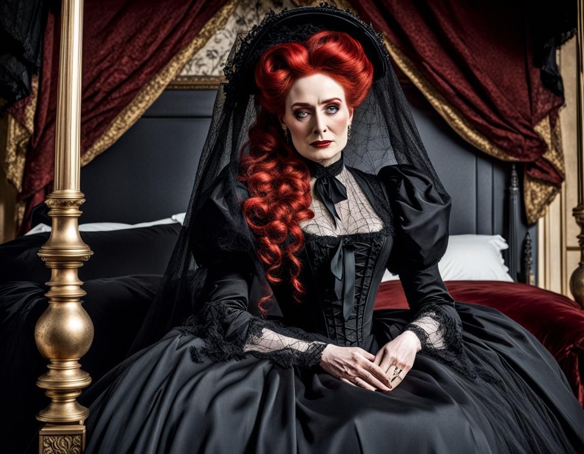 Victorian Widow with Red Hair in Mourning