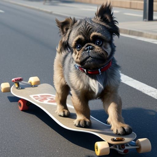 Brussels Griffon Dog Riding a Skateboard