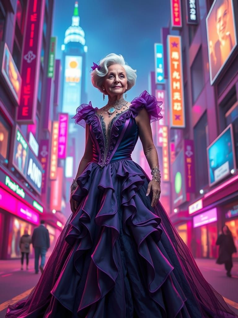 Futuristic Grandmother in Fantasy Gown, Digital Art