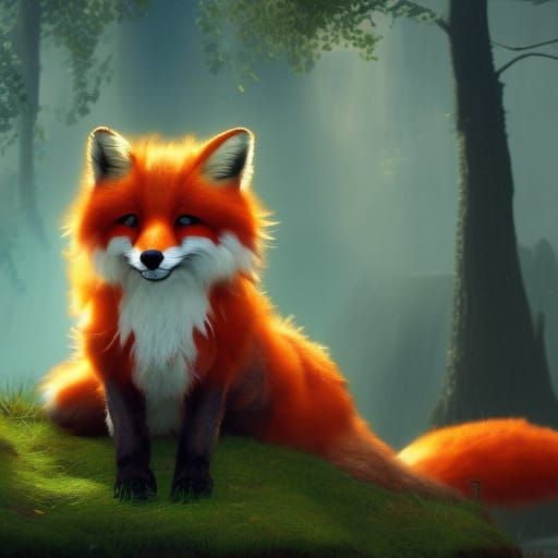 Cute Fuzzy Fox in Detailed Matte Painting