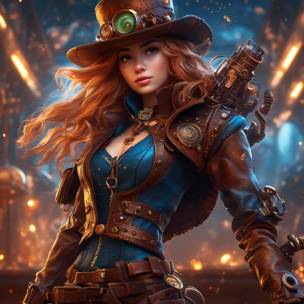 Steampunk Cowboy Girl Portrait in Copper Armor