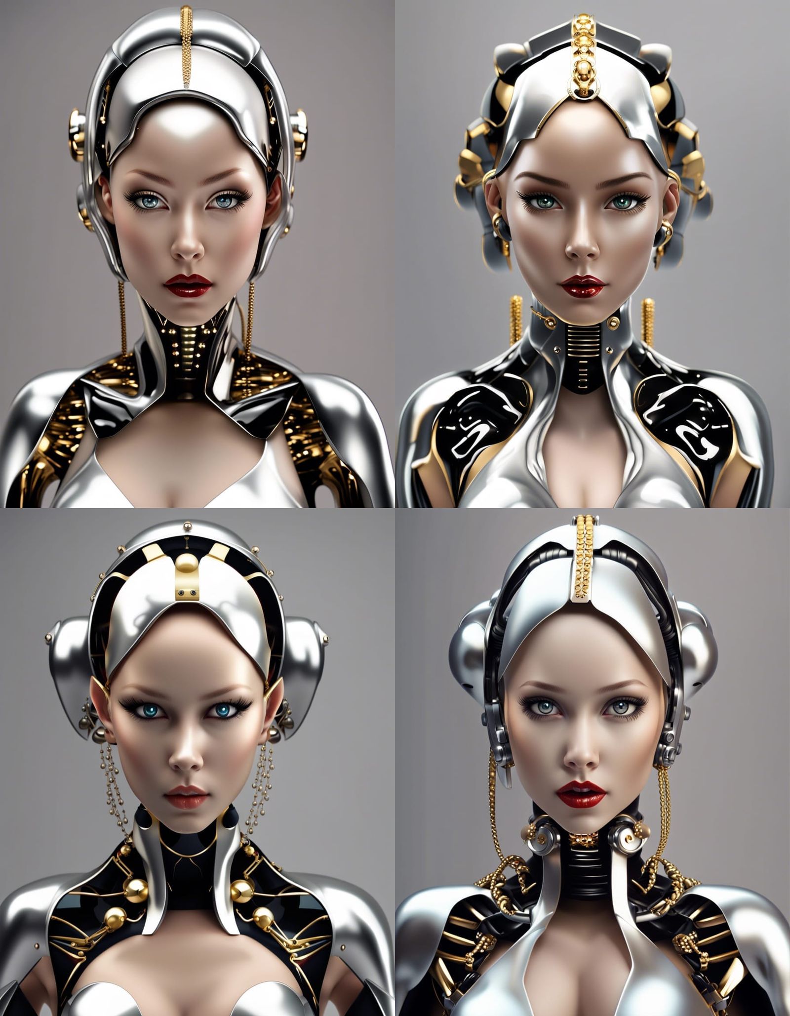 Futuristic Android Goddess with Metallic Ponytail