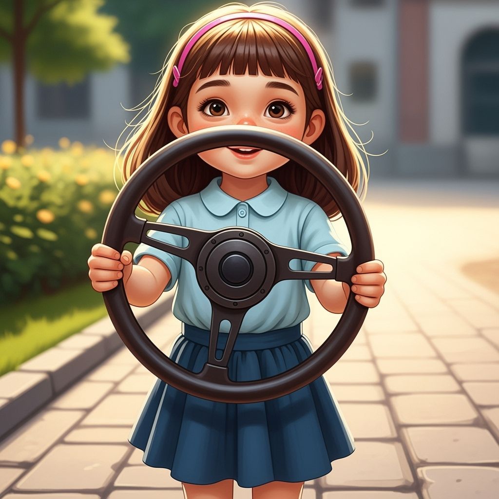 Sweet Girl Doll with Steering Wheel in Candy Art Style