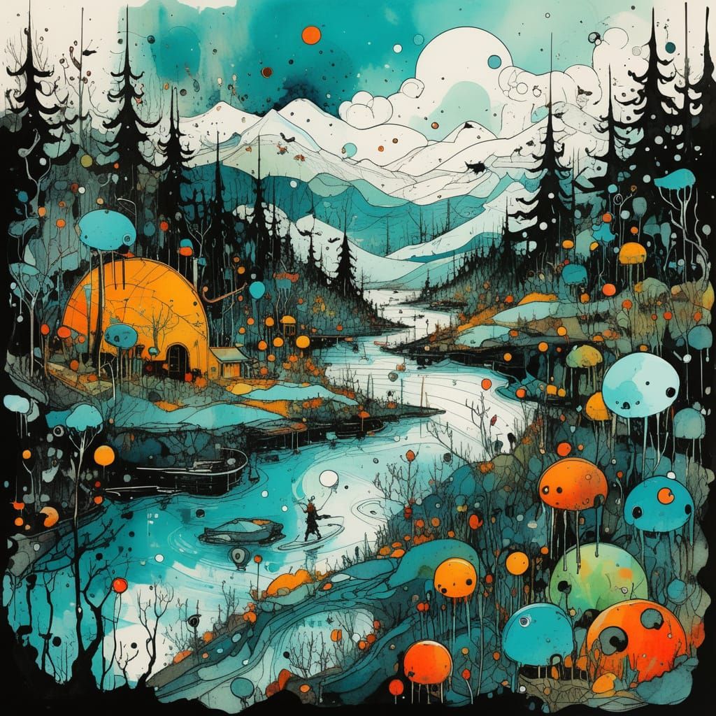 Hell Freezing Over in Whimsical Ink Style