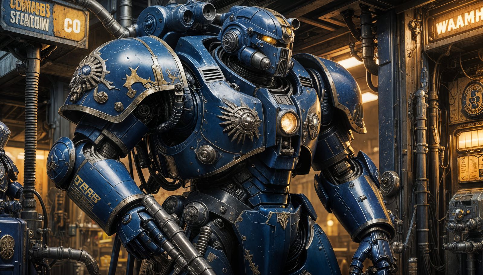 Ultramarines Power Armor Gas Station in Warhammer 40k Style