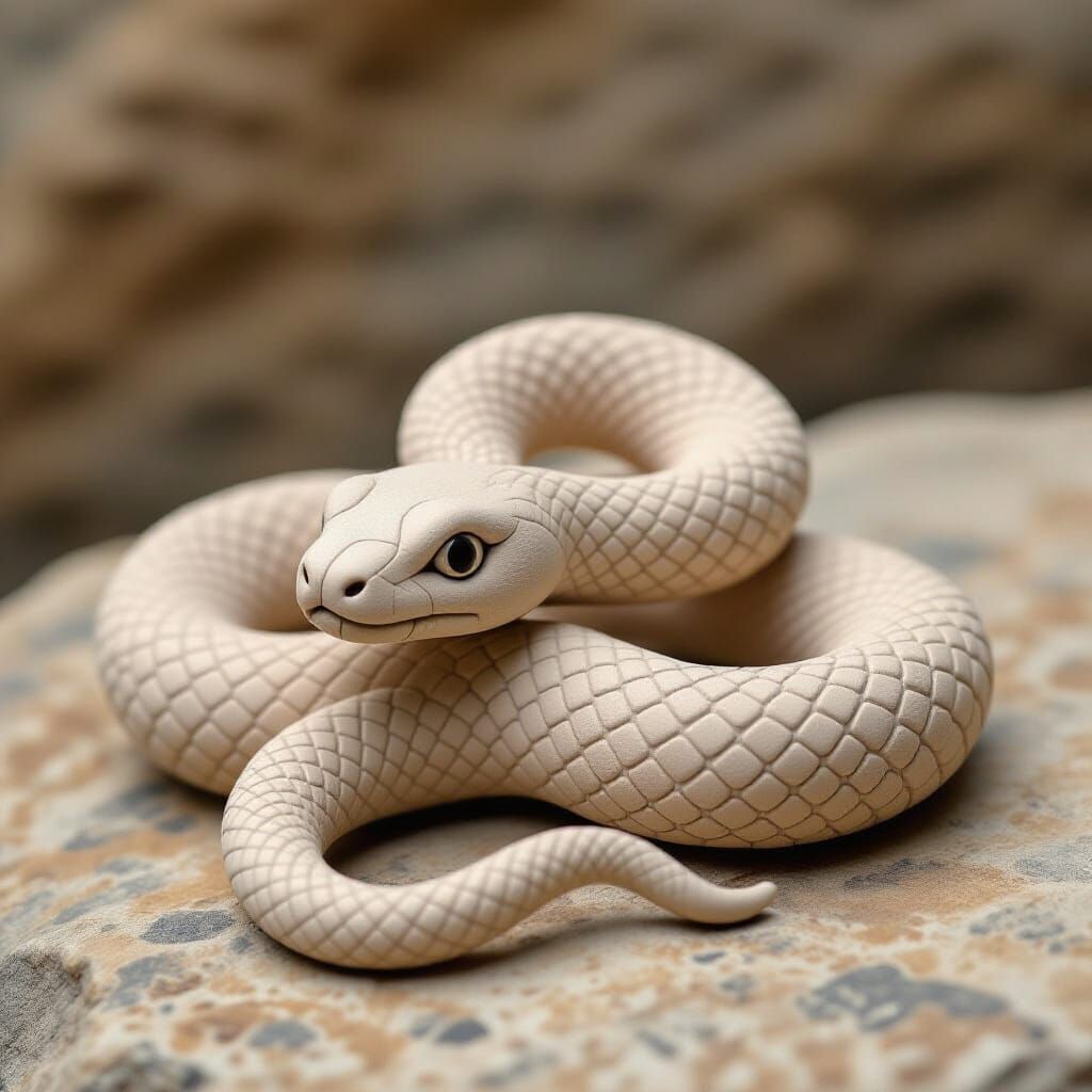 Earthy Clay Snake Sculpture on Natural Stone
