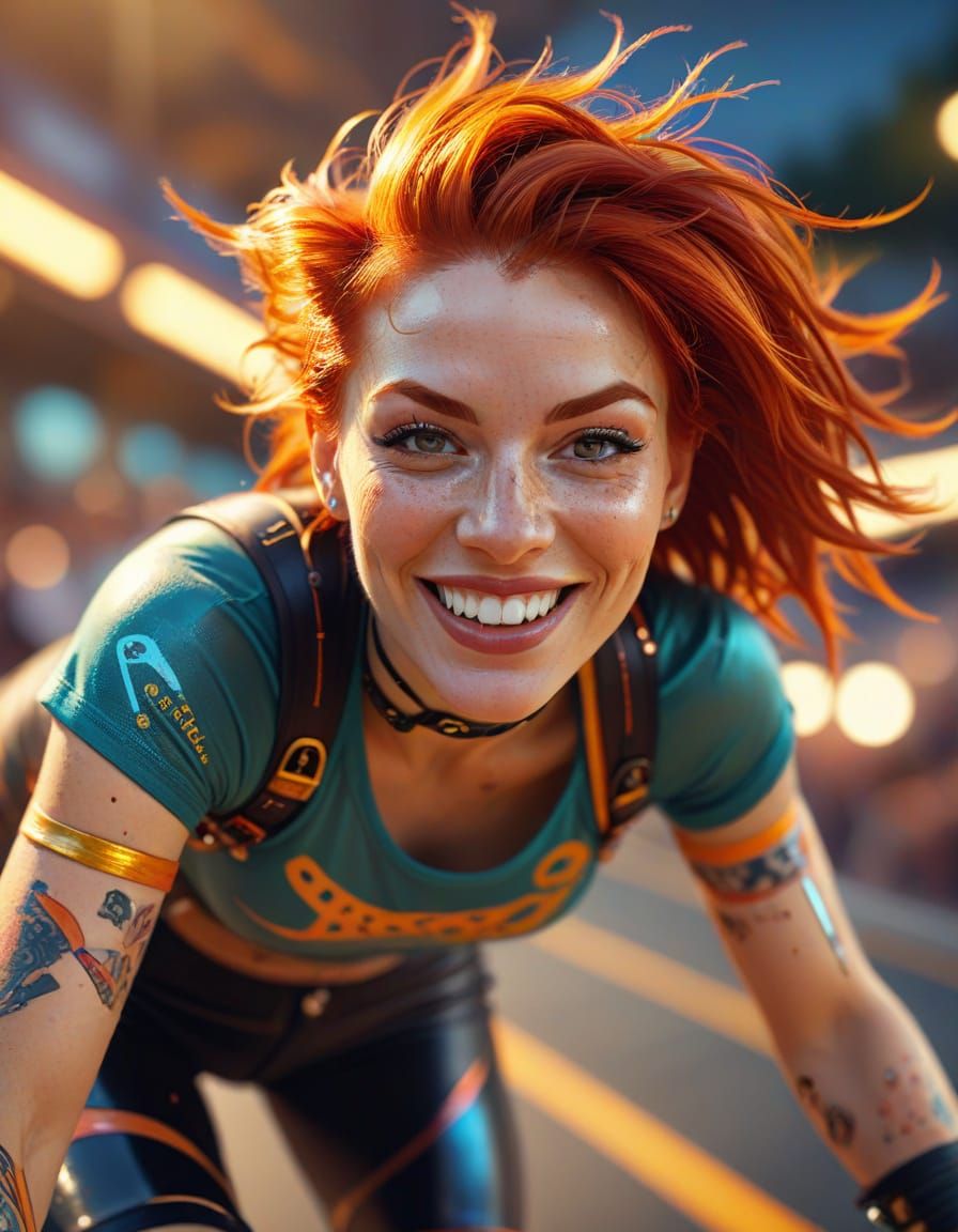 Redheaded Roller Derby Woman in Surreal Digital Painting