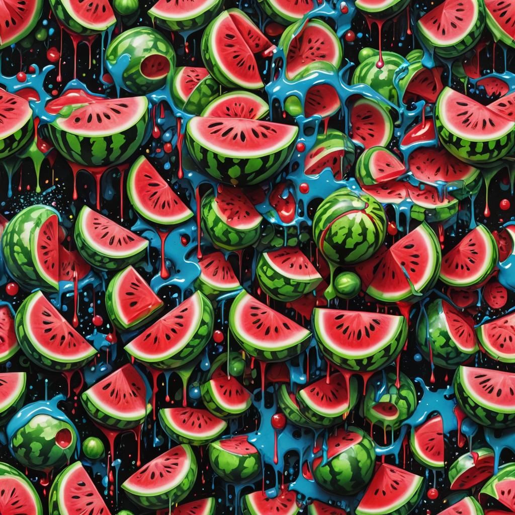 Juicy Watermelon Graffiti Art in Polychromatic Style