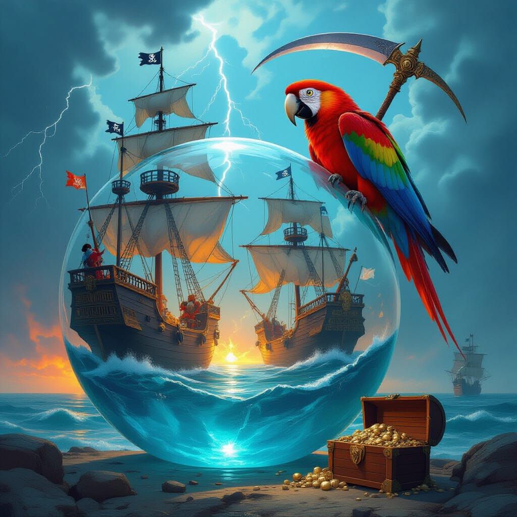 Pirate Cat Captain in an Epic Naval Battle