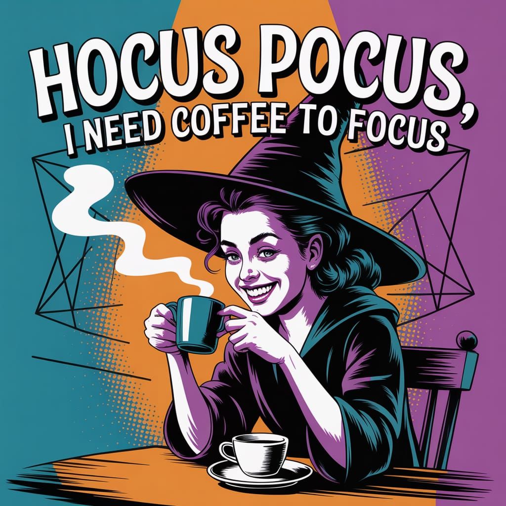 Pop Art Witch Text Needs Coffee