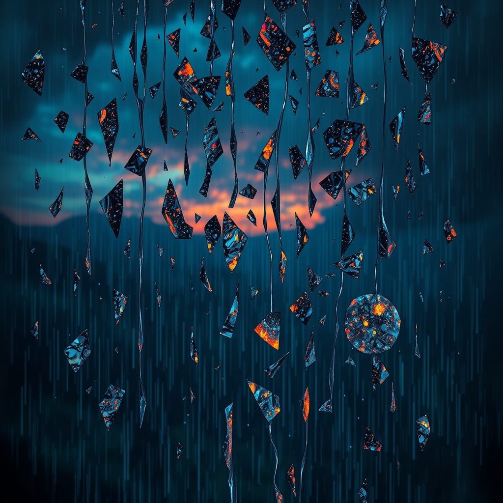 Shattered Glass Rain Reflecting Dream Worlds