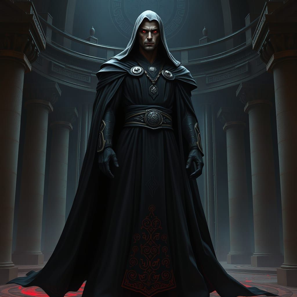Cyberpunk Sith Lord in Dark, Ominous Temple