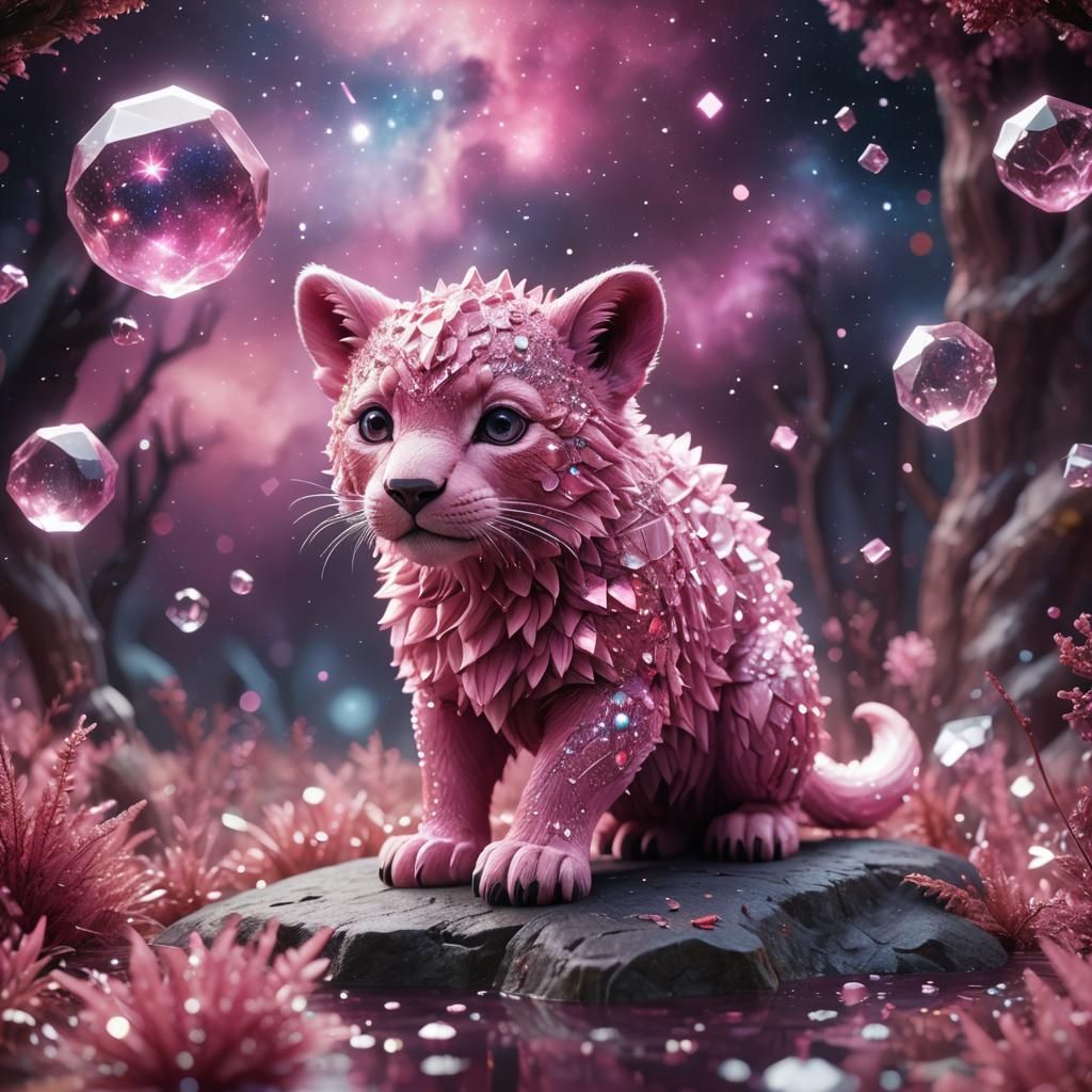 Pink Animal in Galaxy Scene with Crystal Bokeh